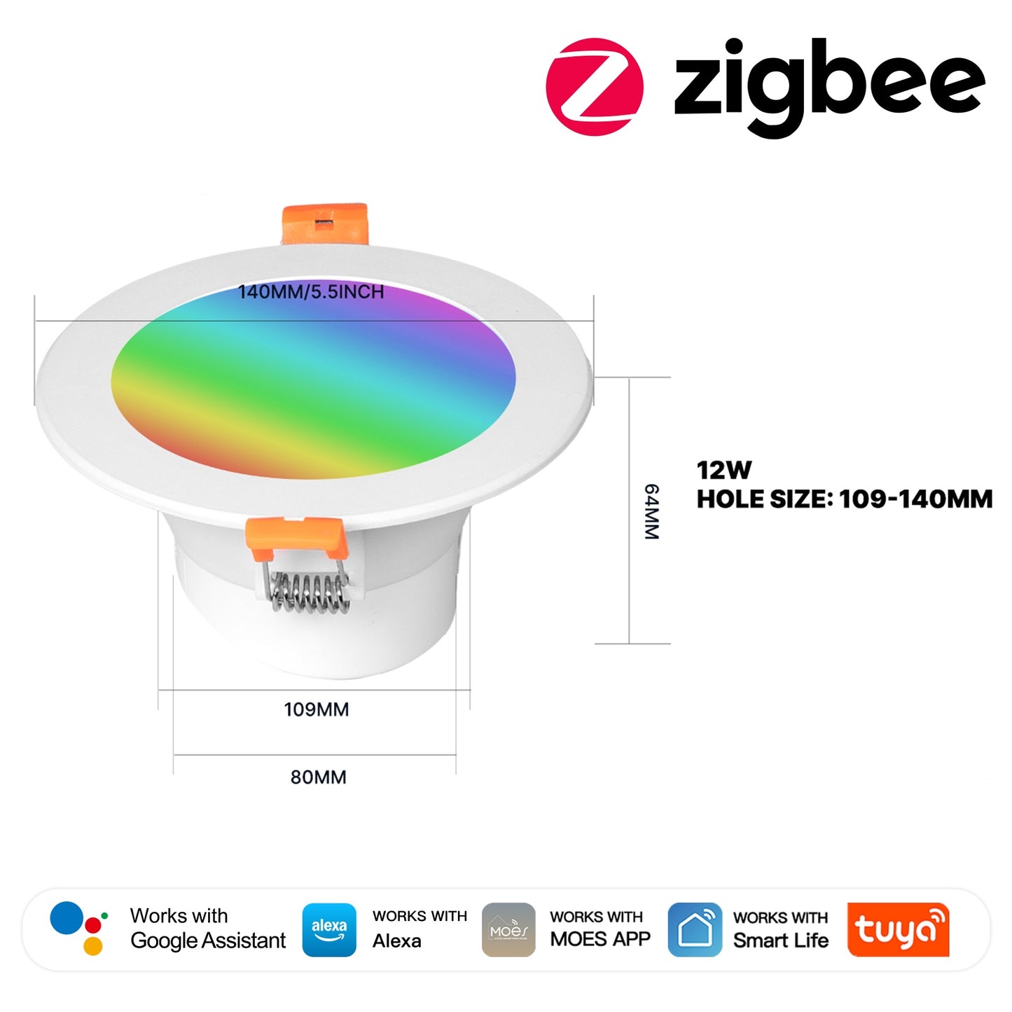Tuya ZigBee Smart LED Downlight Round Spotlights 9/12W RGB Color Dimming Lamp Work with Alexa Google Home