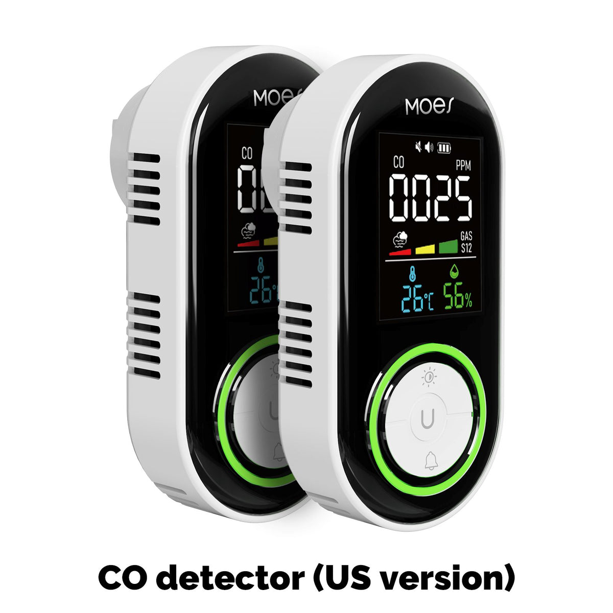 Detector de monóxido de carbono enchufable de 2ª generación con pantalla LED, batería de respaldo 3 en 1, sensor de CO, temperatura y humedad (no inteligente)