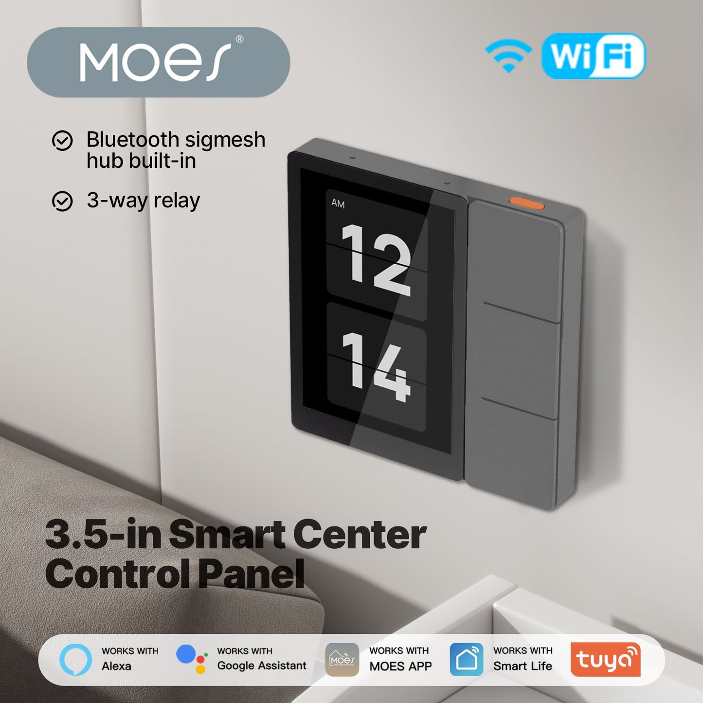 Tuya WiFi 3.5-inch Smart Center Touch Control Panel 3 Relays Physical Buttons Ble Sigmesh Hub Built-in