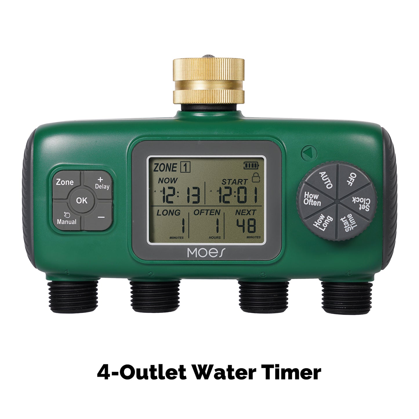 Water Timer For Garden Hose Drip Irrigation 2/3/4 Outlet Brass Inlet IPX5 Waterproof US Version