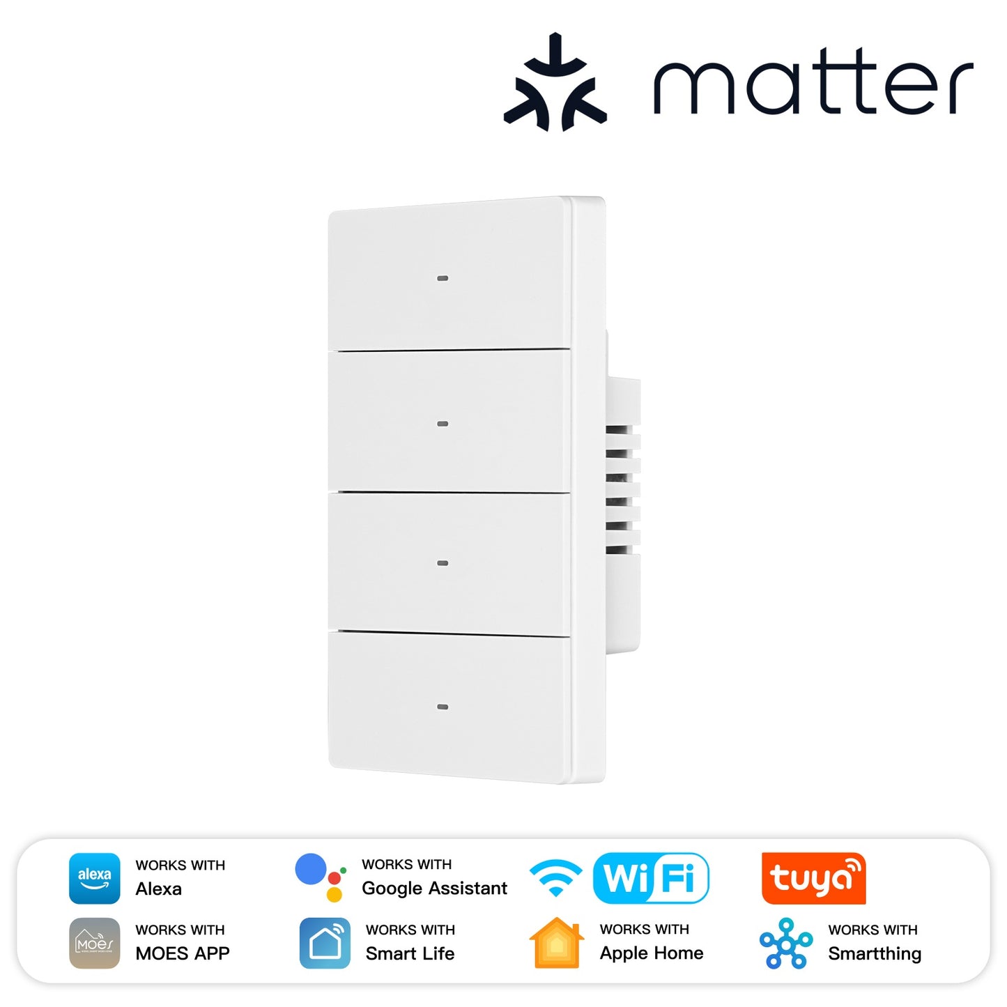 MOES Matter WiFi Smart Switch, Star Grand Series Full-Touch 10A 2200W Power Load, Neutral Required US Standard