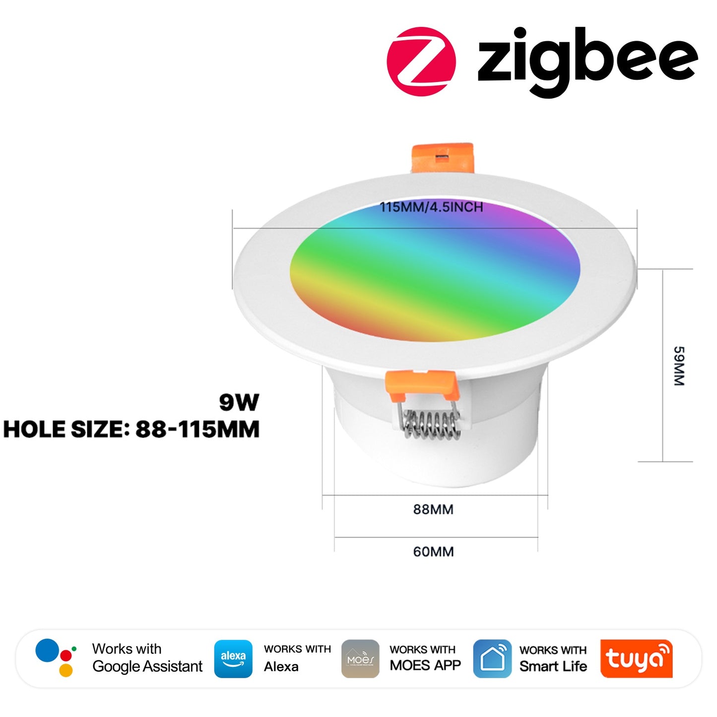 Tuya ZigBee Smart LED Downlight Round Spotlights 9/12W RGB Color Dimming Lamp Work with Alexa Google Home