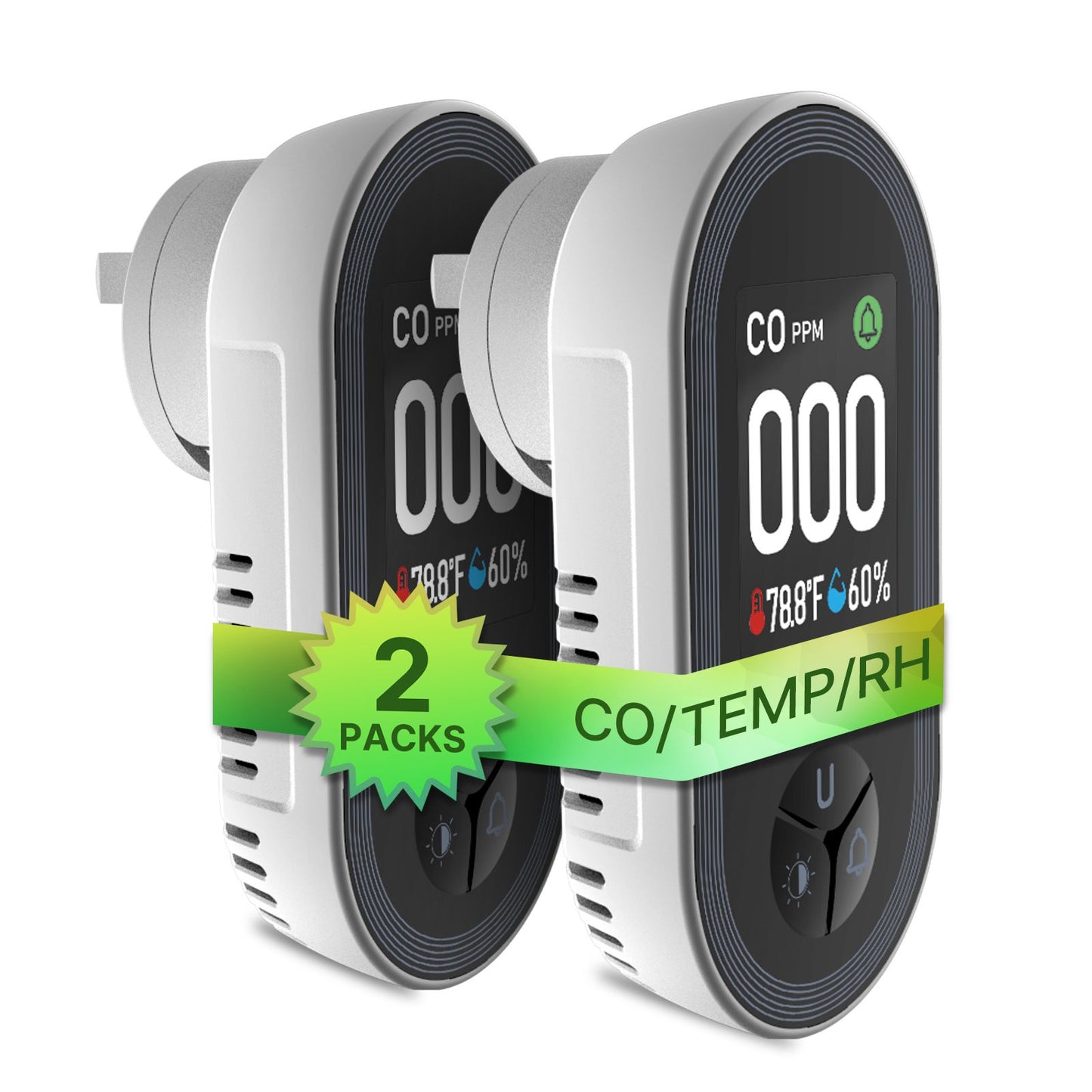 Carbon Monoxide Detector Plug-in 3-in-1 Display with Temperature Humidity Sensor Built-in CO Monitor Alarm Sound Warning