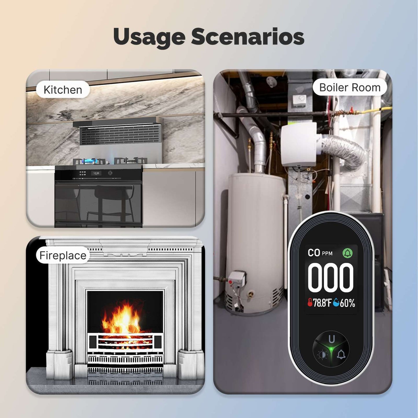 Carbon Monoxide Detector Plug-in 3-in-1 Display with Temperature Humidity Sensor Built-in CO Monitor Alarm Sound Warning