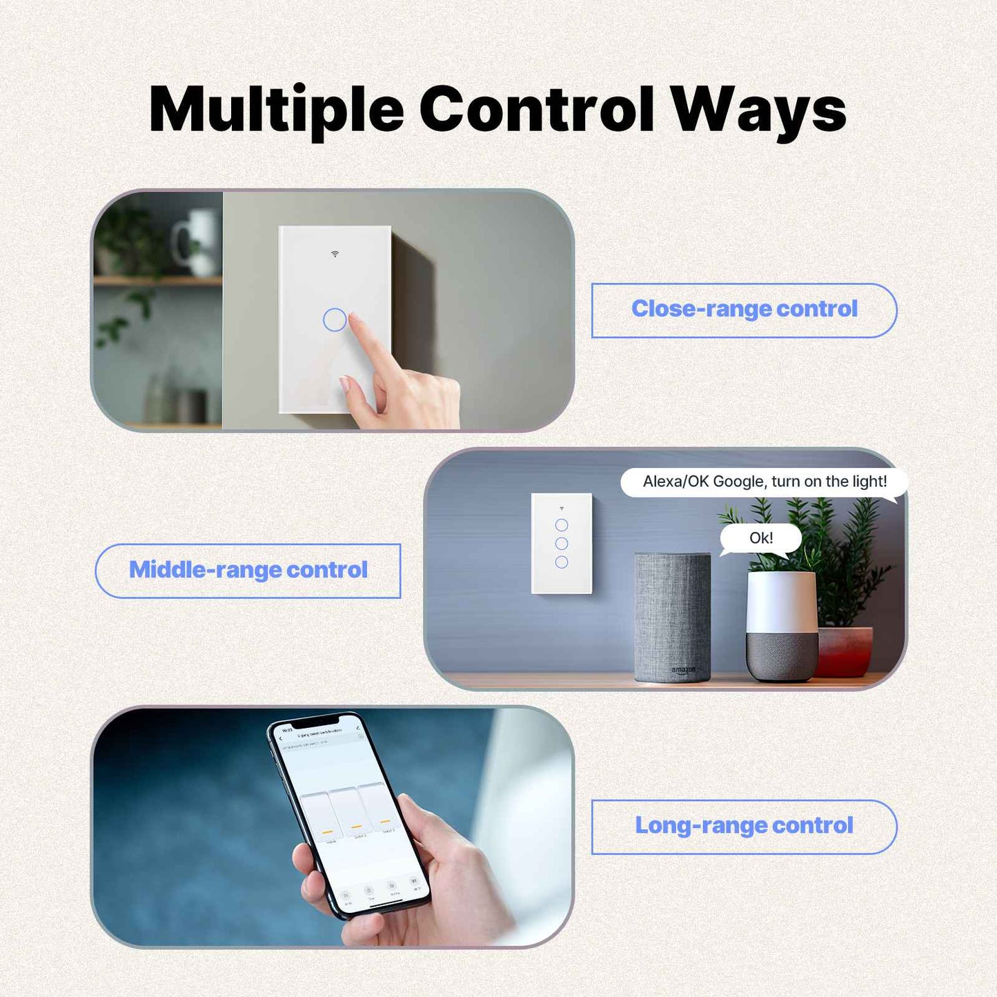 Matter WiFi Smart Light Switch Glass Panel Neutral Wire Required US Standard