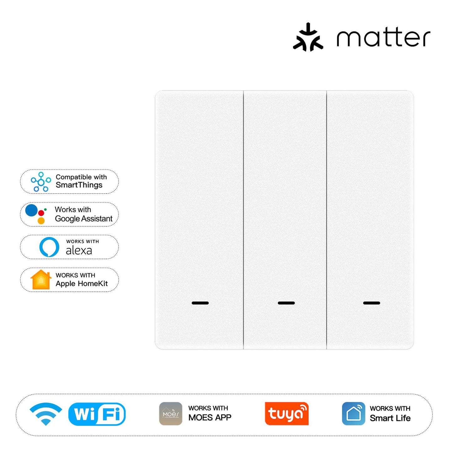 Matter WiFi Smart Push Button Light Switch App Control Neutral Wire Required EU Verison