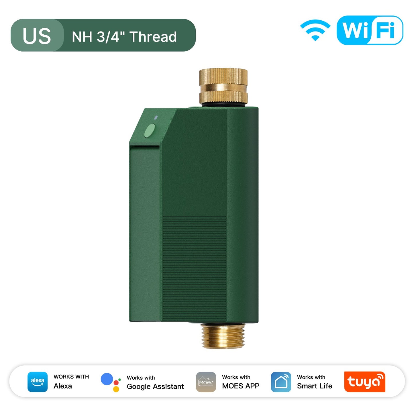 Temporizador inteligente de agua WiFi con caudalímetro, válvula de latón, controlador de riego impermeable IP65 Alexa Google