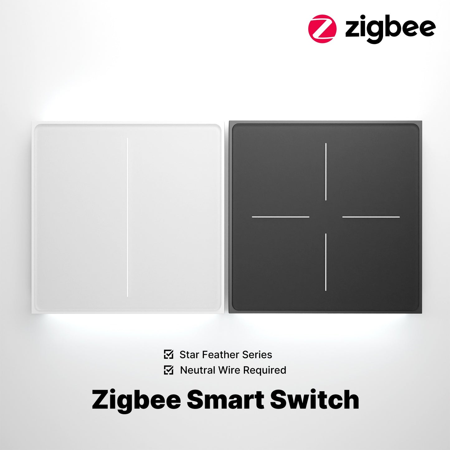 Interruptor inteligente ZigBee de la serie Star Feather, pulsador con luz neutra, 2 en 1, versión UE