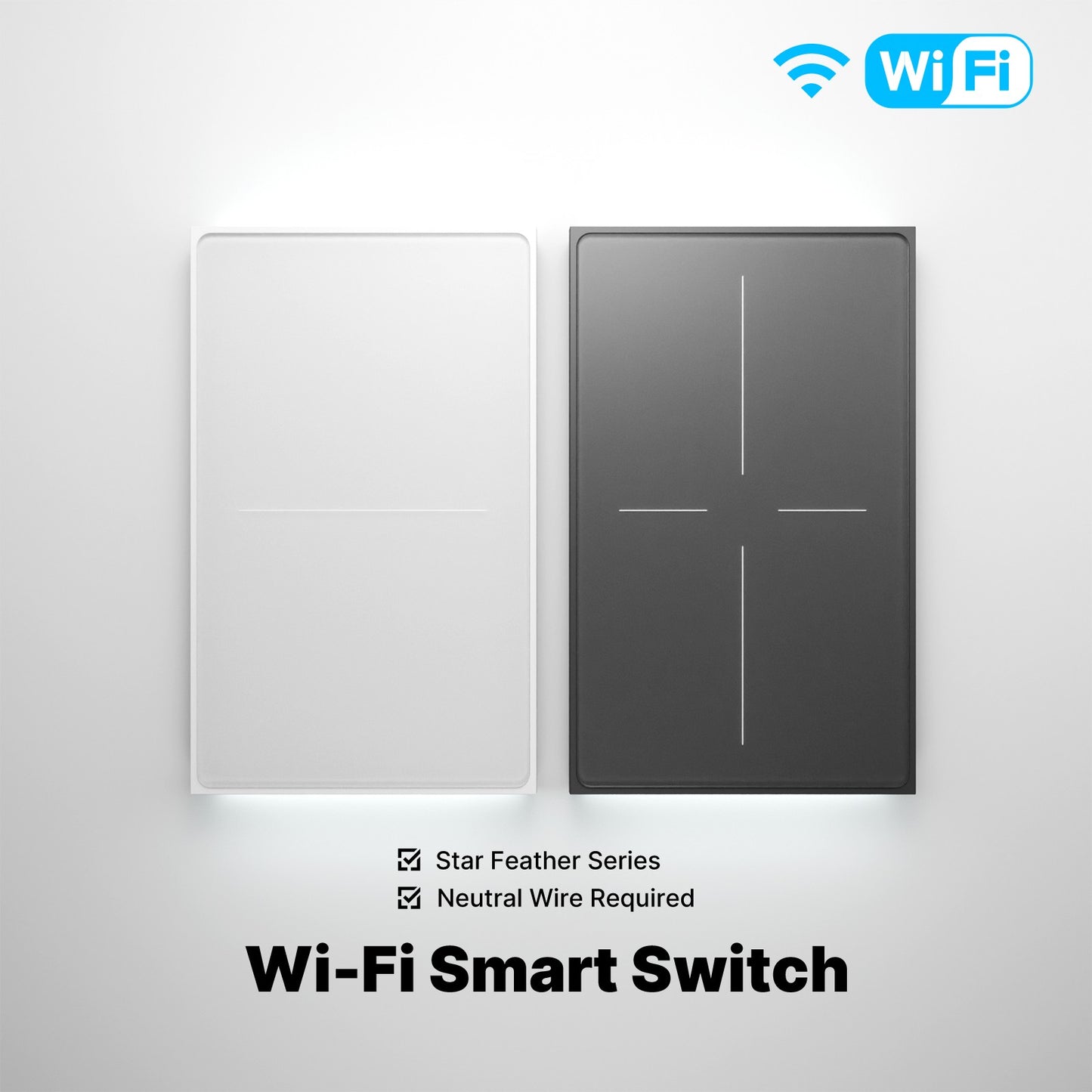 Interruptor inteligente WiFi Star Feather Series con botón pulsador y luz neutra, 2 en 1, versión estadounidense