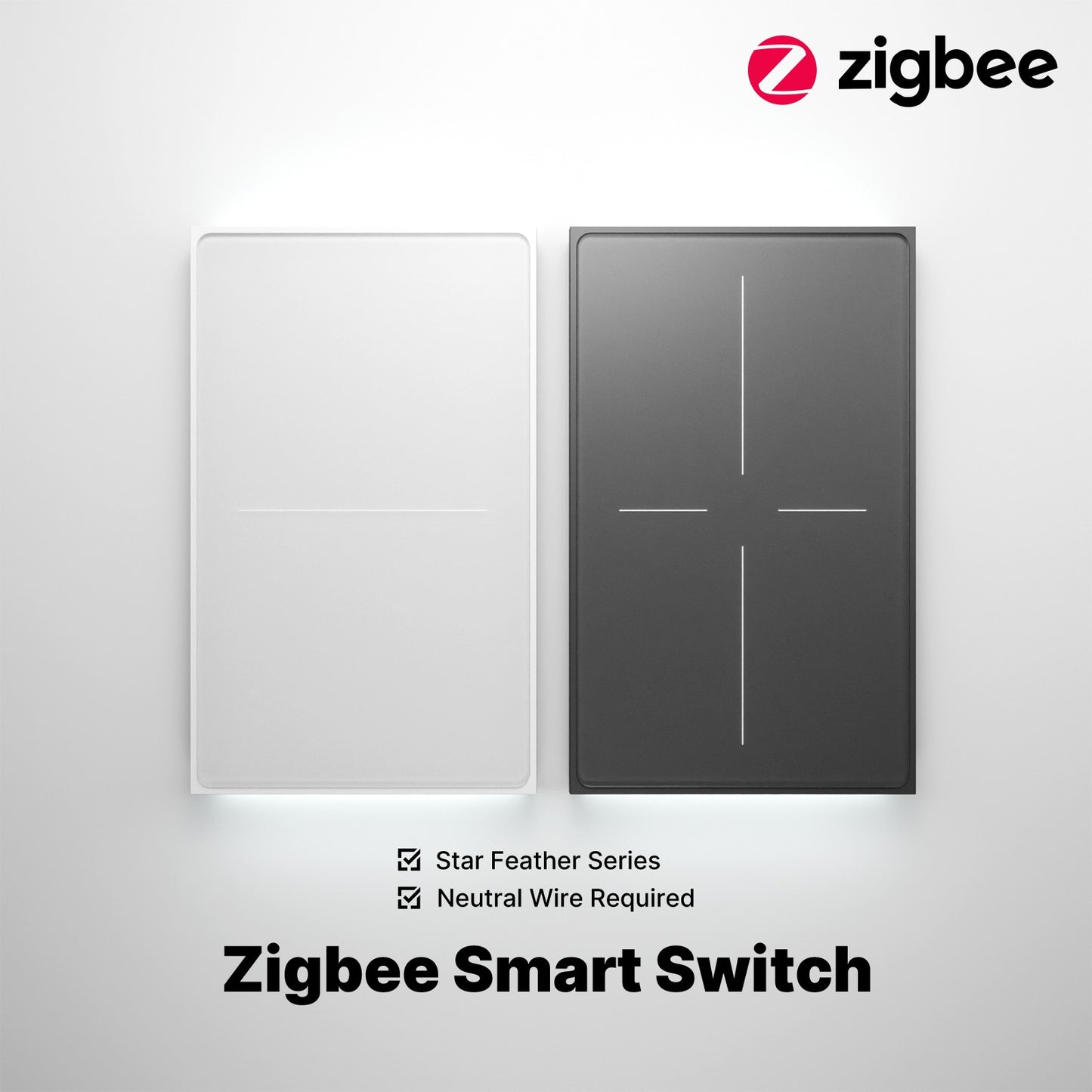 Interruptor inteligente ZigBee Star Feather Series con botón pulsador y escena de luz neutra, 2 en 1, versión estadounidense