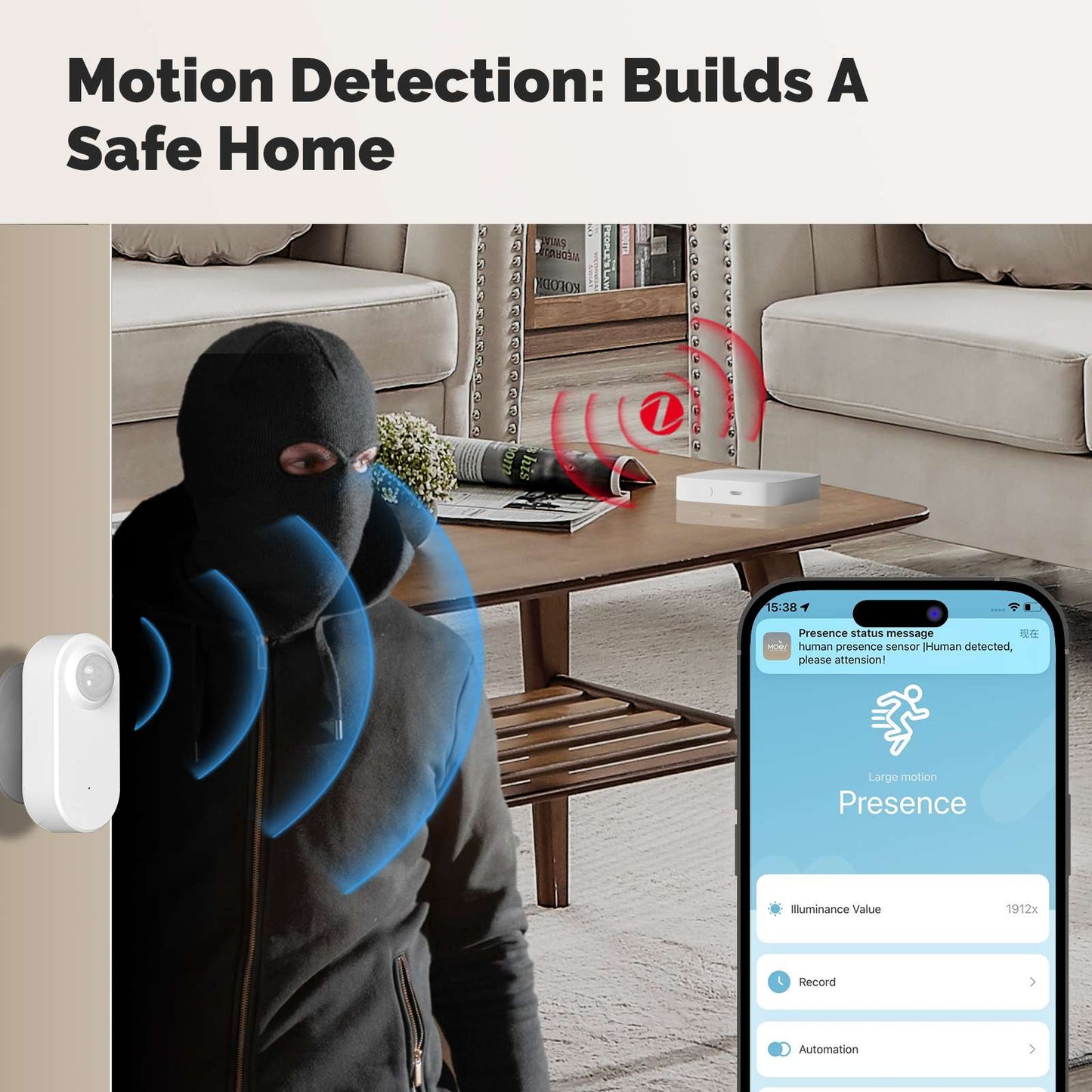 Sensor PIR de presencia humana ZigBee Smart mmWave con monitoreo remoto y detección de movimiento e inmovilidad