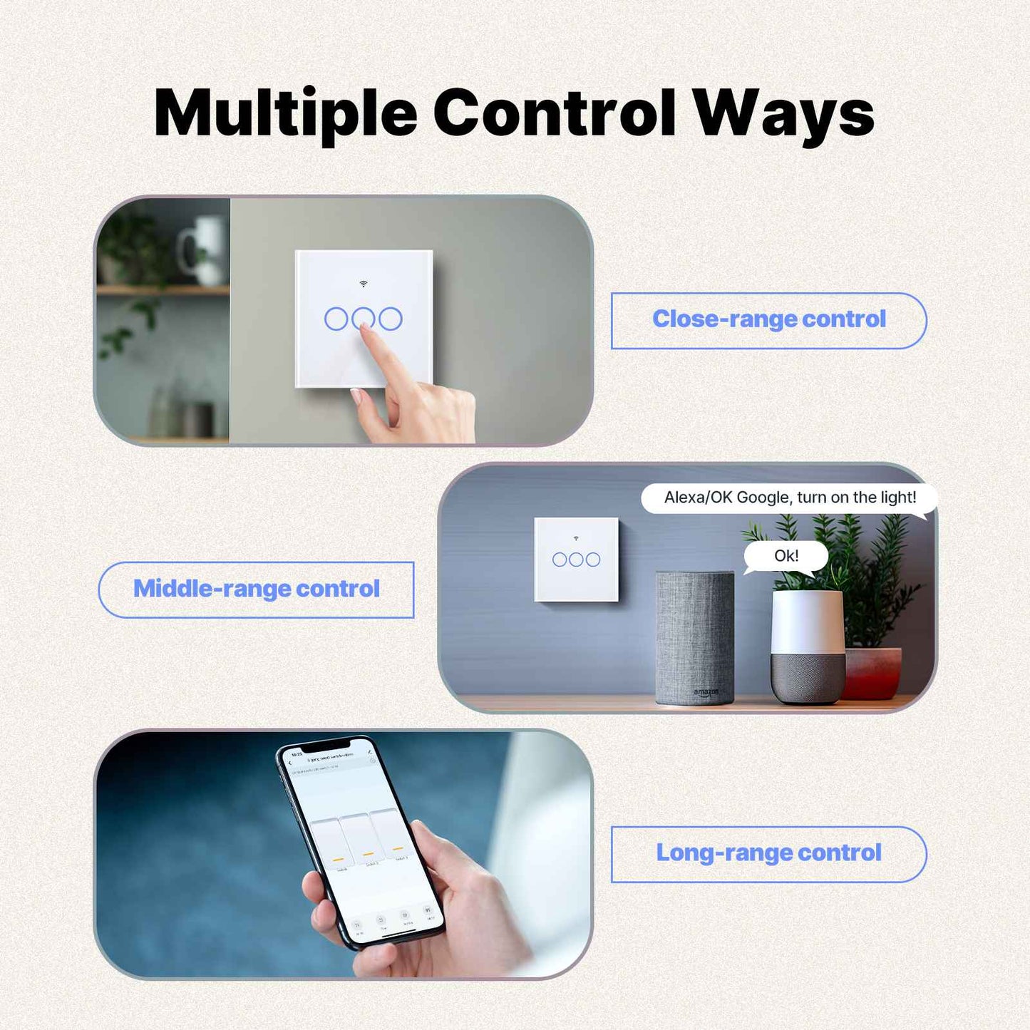 Matter WiFi Smart Light Switch Glass Panel Neutral Wire Required EU Standard