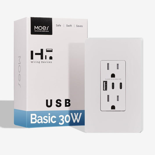 MOES Wall Electrical Outlet 15 Amp 2 - Port Type C & 1 - Port USB A Port Receptacle - MOES