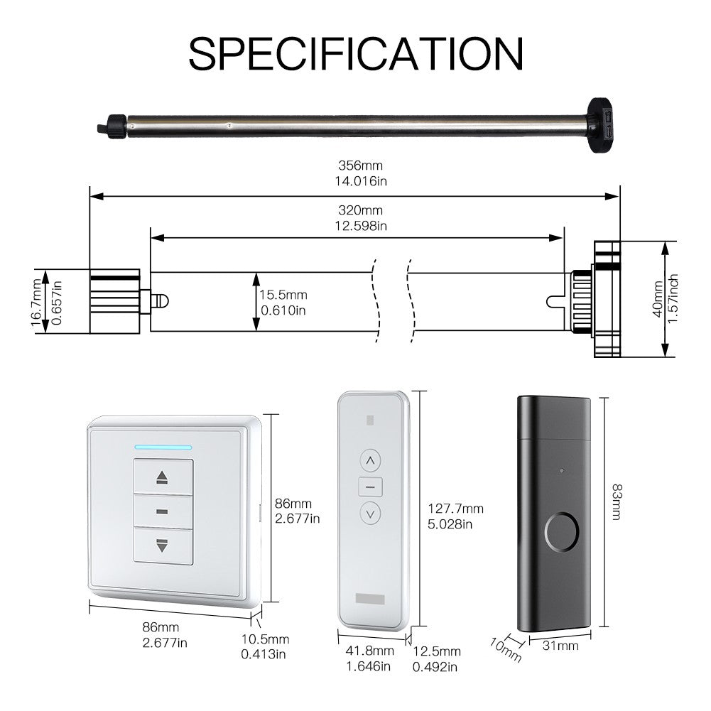 Rechargeable Tubular Roller Blind Motor RF433 Remote Control - MOES