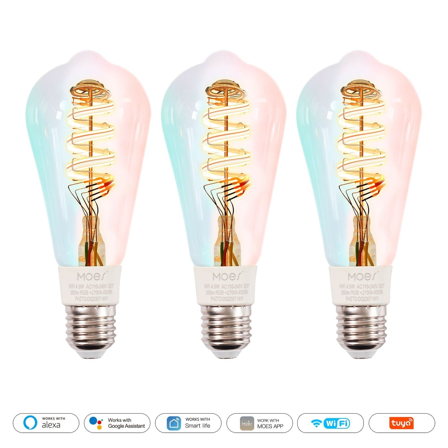 WiFi E27 Smart Edison LED Light Bulbs 16 Million RGB Color Changing 2700K - 6500K Dimmable - MOES