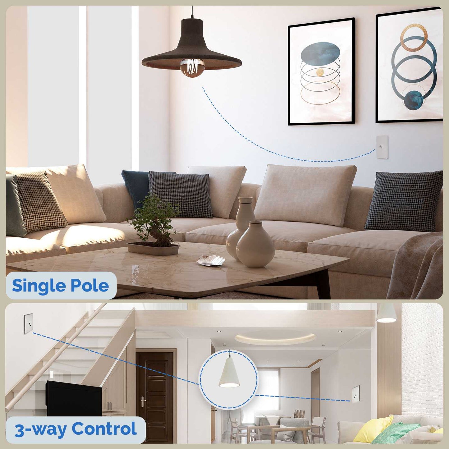 WiFi Smart Toggle Style Switch US Neutral Wire Required 3-Way Switch App Remote Control