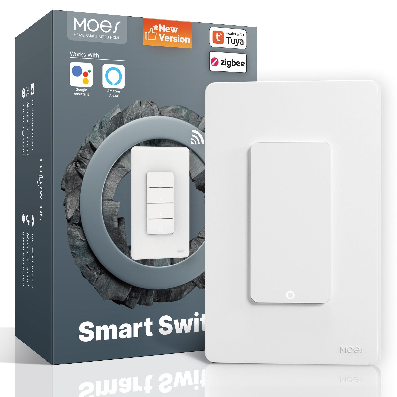 MOES Smart Light Switch | White Mini Push Button WiFi Switch APP