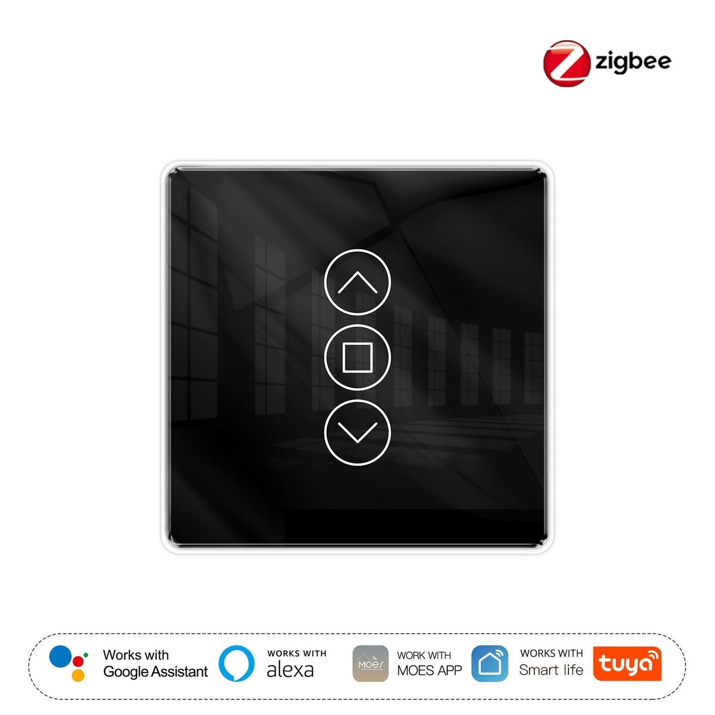 ZigBee Smart Curtain Switch 2.5D Support RF433 Arc Glass Touch Panel