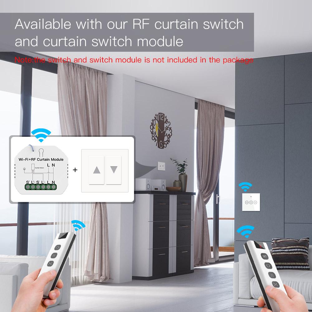 Available with our RF curtain switch and curtain switch module - Moes