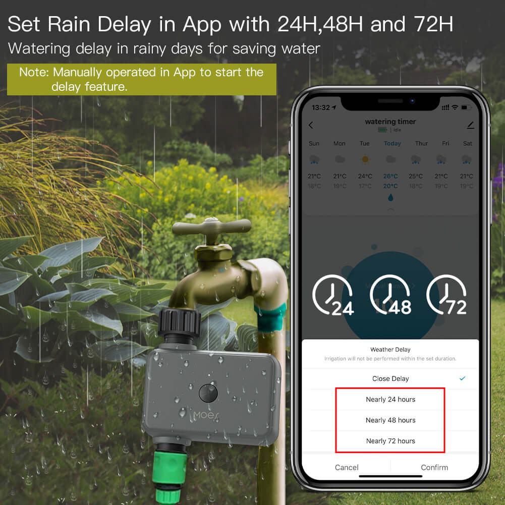 Set Rain Delay in App with 24H,48H and 72H - MOES