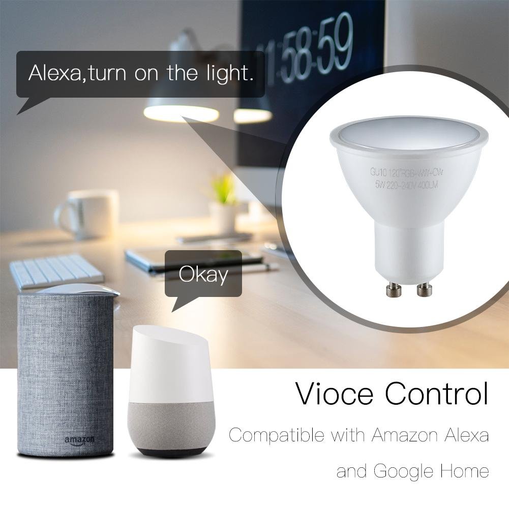 GU10 WiFi Smart LED Bulbs RGBW C+W White 5W Dimmable Lamps 220-240V - Moes