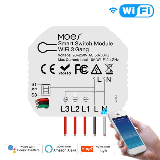 Mini DIY WiFi Smart Light Switch 3 Gang 1/2 Way Module - Moes