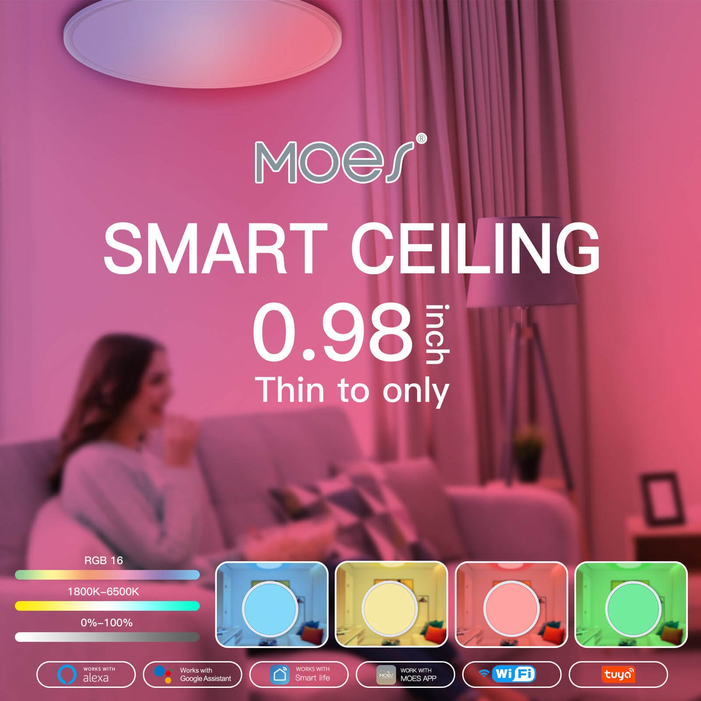 MOES Smart WIFI Ceiling Light ultrathin Energy-saving RGB Dimmable Lighting LED Lamp - MOES