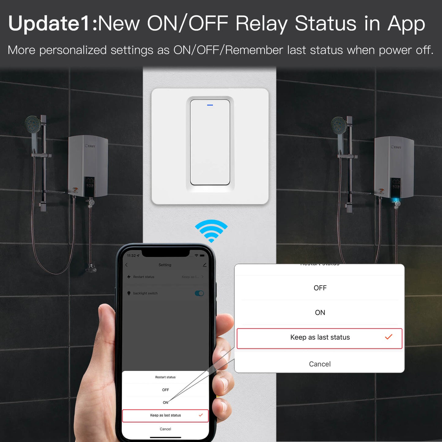 More personalized settings as ( N/OFF/Remember last status when power off - MOES
