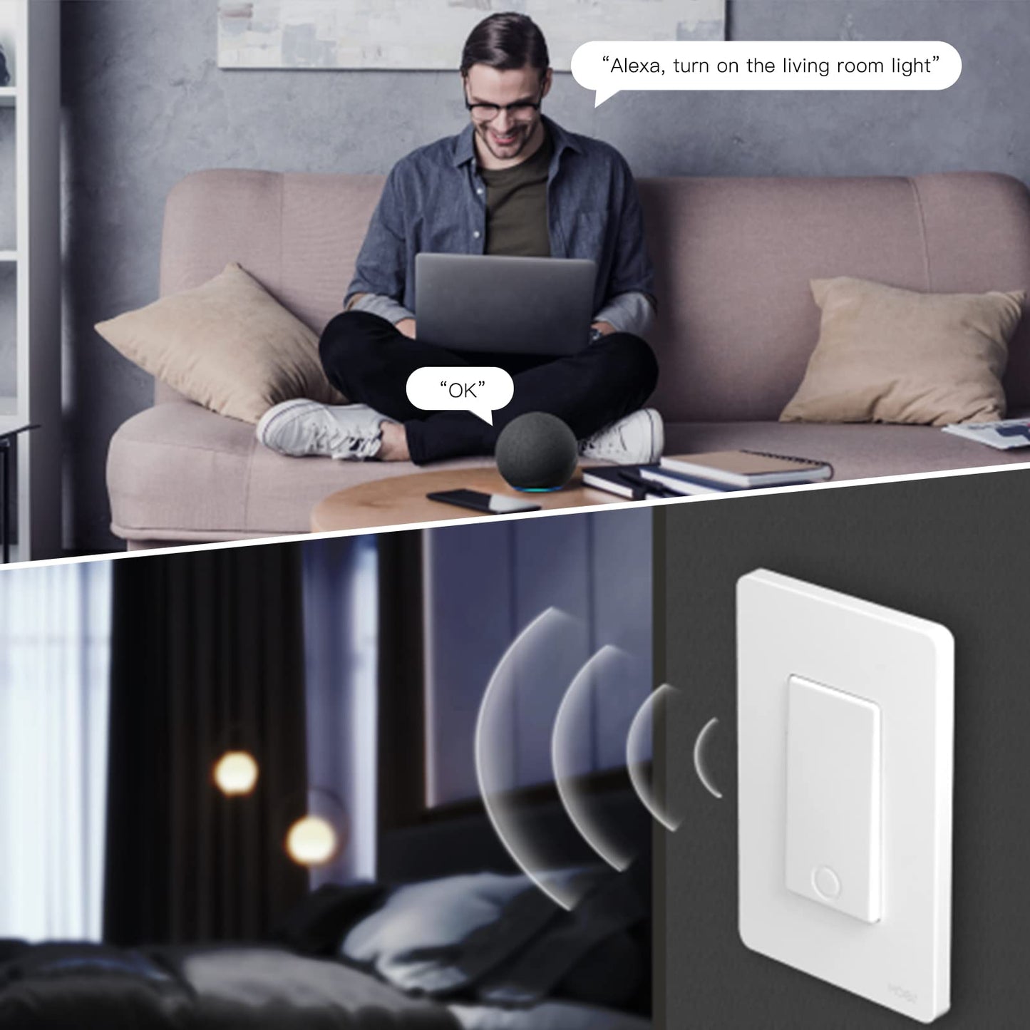 MOES Star Ring Series Tuya Smart WiFi 3 Way/Single Pole Push Button Light Switch - MOES