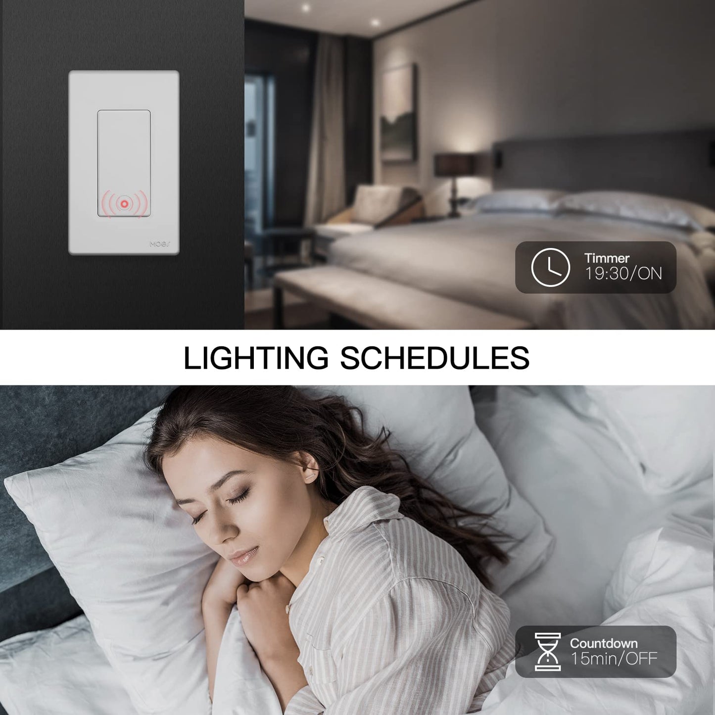 MOES Star Ring Series Tuya Smart WiFi 3 Way/Single Pole Push Button Light Switch - MOES