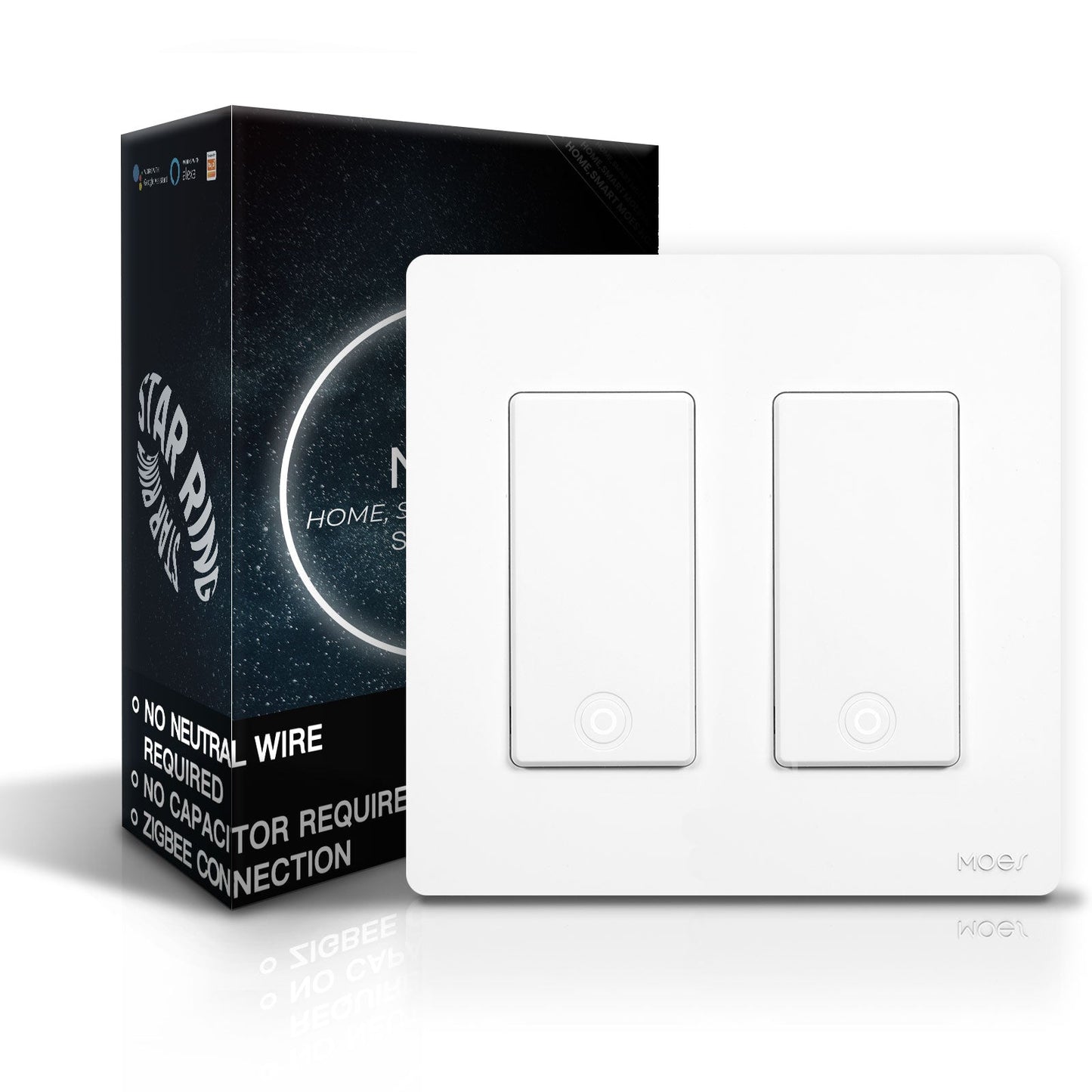 MOES Star Ring ZigBee Smart Light Switch Single Pole, No Neutral Required, No Capacitor - MOES