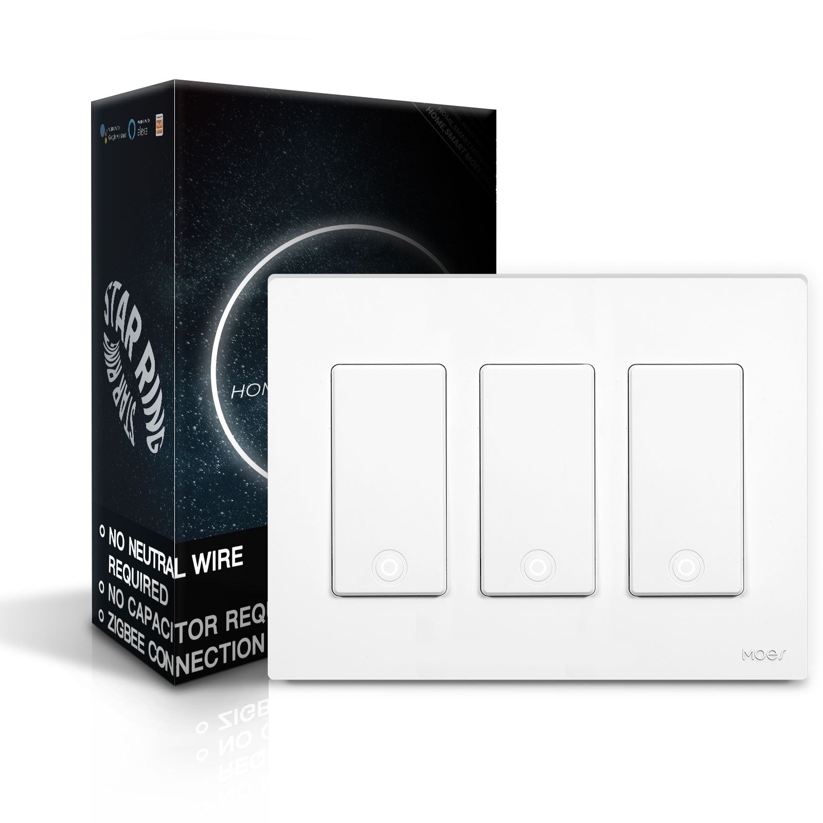 MOES Star Ring ZigBee Smart Light Switch Single Pole, No Neutral Required, No Capacitor - MOES