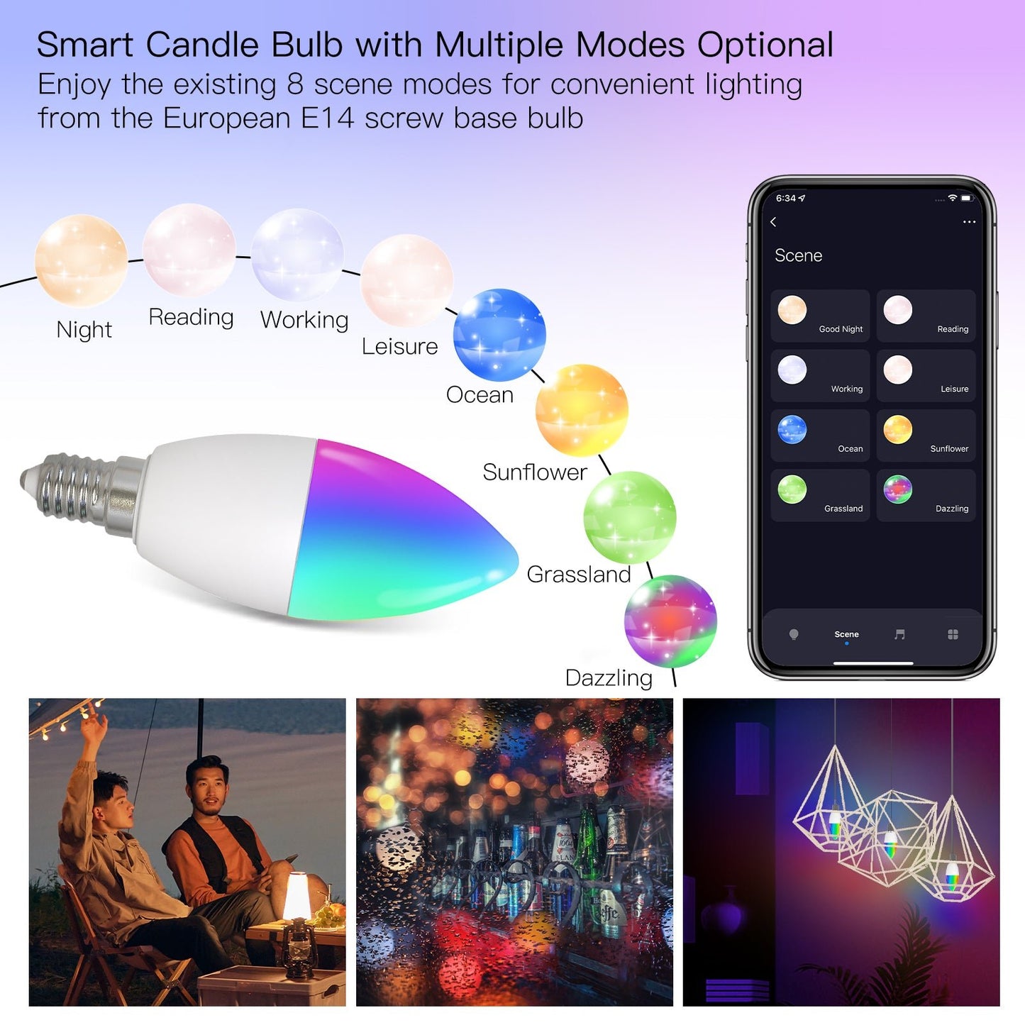 MOES Tuya WiFi Smart E14 Candle LED Light Bulb 6W RGBCCT 2700-6500K - MOES