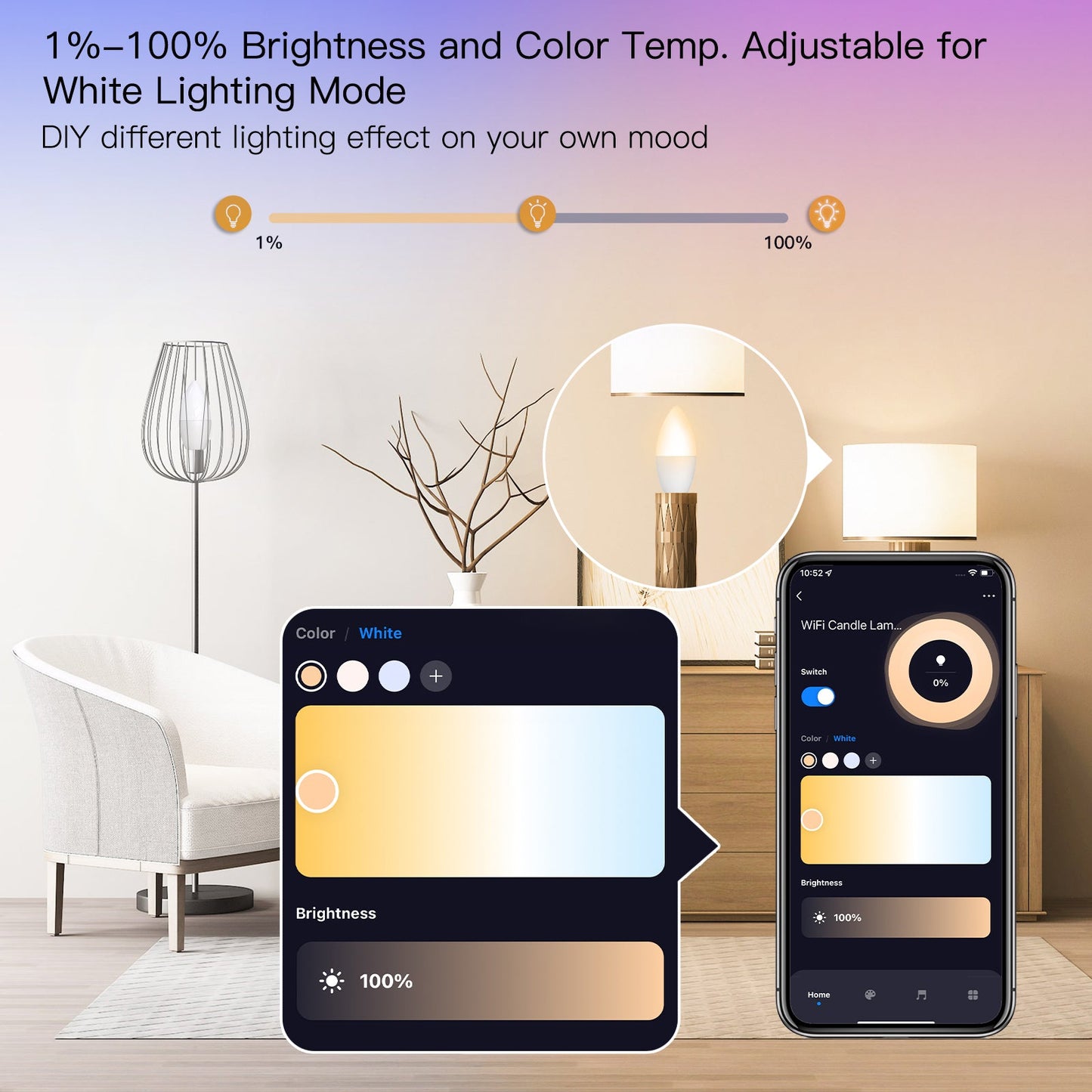 MOES Tuya WiFi Smart E14 Candle LED Light Bulb 6W RGBCCT 2700-6500K - MOES