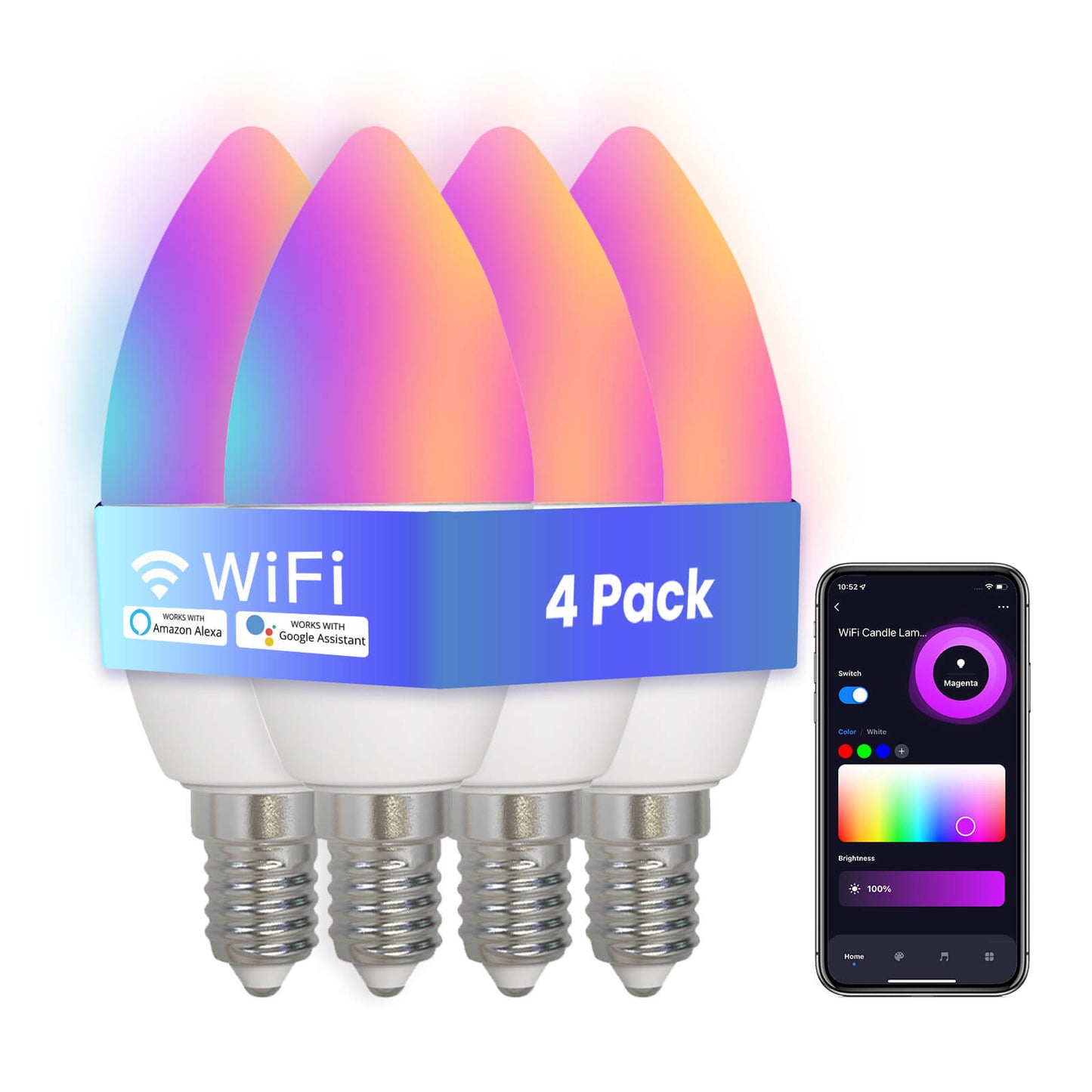 MOES WiFi Smart E14 6W/ E12 5W Candle LED Light Candelabra Bulb RGBCCT 2700-6500K Alexa Google Voice Control - MOES