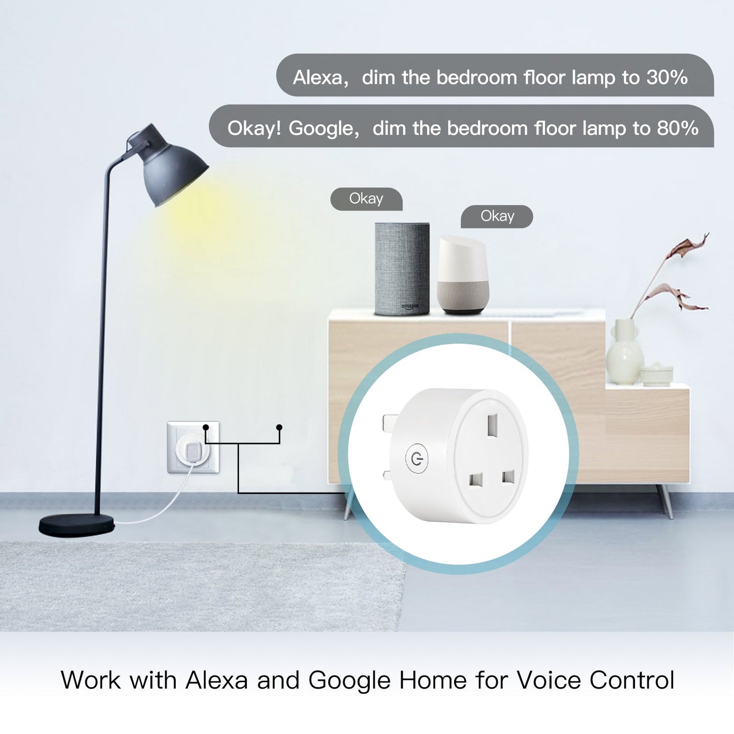 MOES WiFi Smart Power Dimmer Plug Brightness Adjust Timer Socket UK - MOES