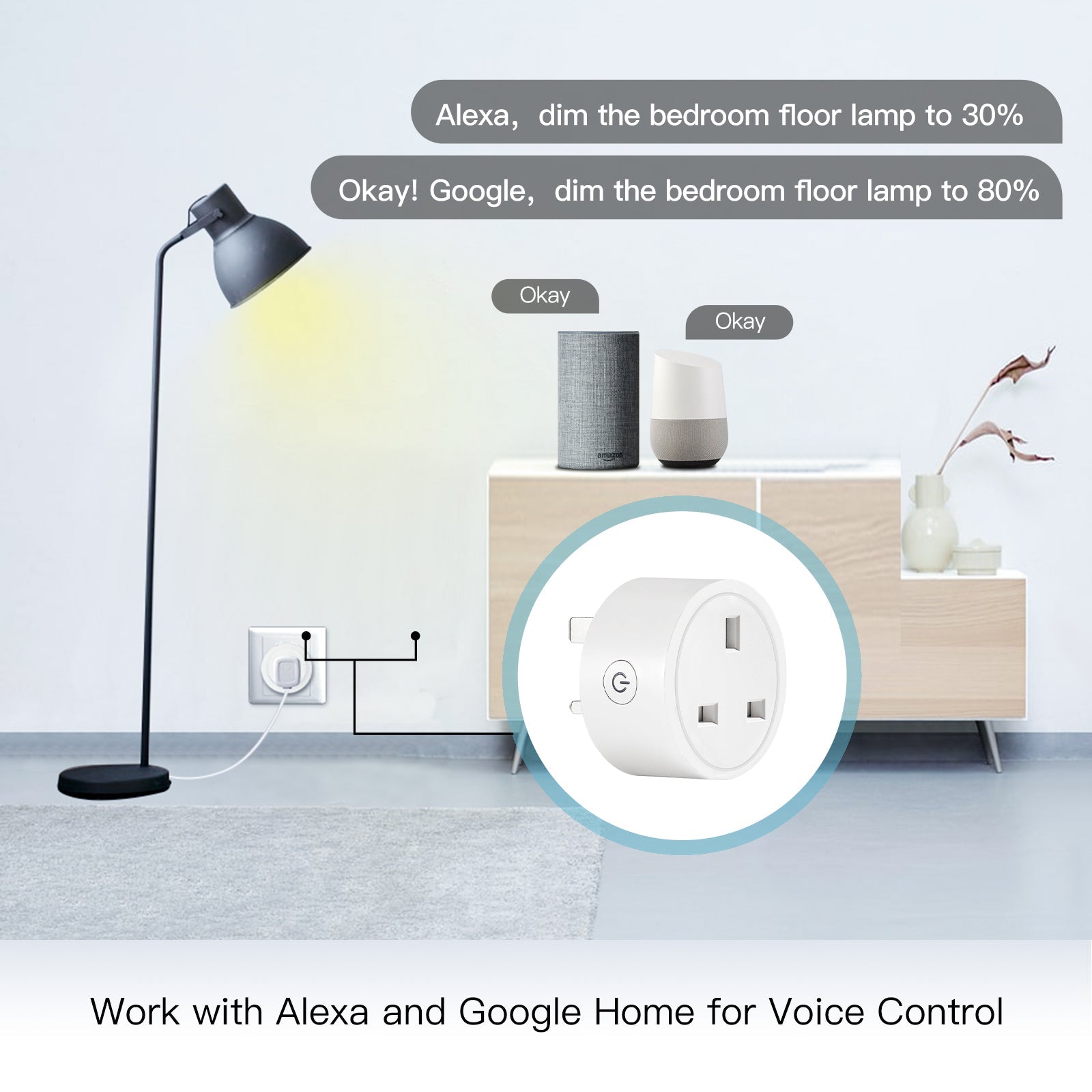 MOES WiFi Smart Power Dimmer Plug Brightness Adjust Timer Socket UK - MOES