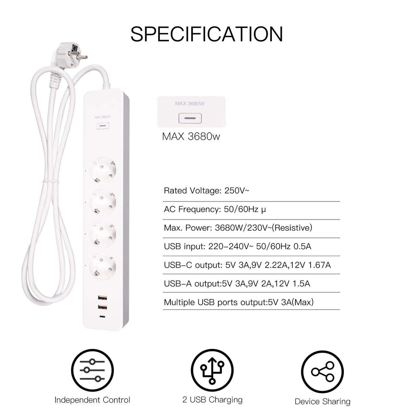 MOES WiFi Tuya Smart Power Strip Surge Protector Electric Power Monitor Socket - MOES