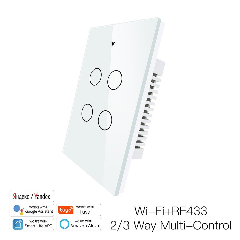 New Smart Glass Panel Switch Smart Life/Tuya App Multi-Control Association, Voice Control with Alexa,Google Home,1/2/3/4 Gang - Moes