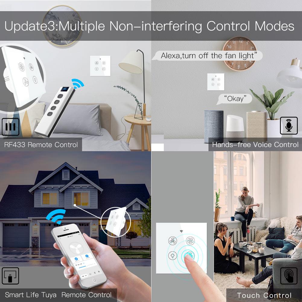 New Updated Version WiFi RF Smart Ceiling Fan Light 2/3 Way Muilti-Control Association EU - Moes
