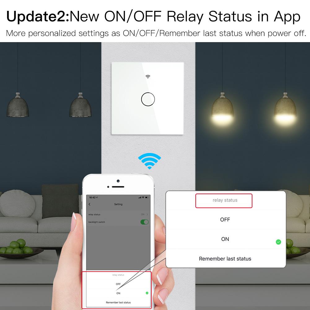 New Upgrade RF433 WiFi Wall Touch Switch No Neutral Wire Needed Wireless Smart Life/Tuya App Remote Control Works with Alexa Google Home EU 1 Gang White - Moes