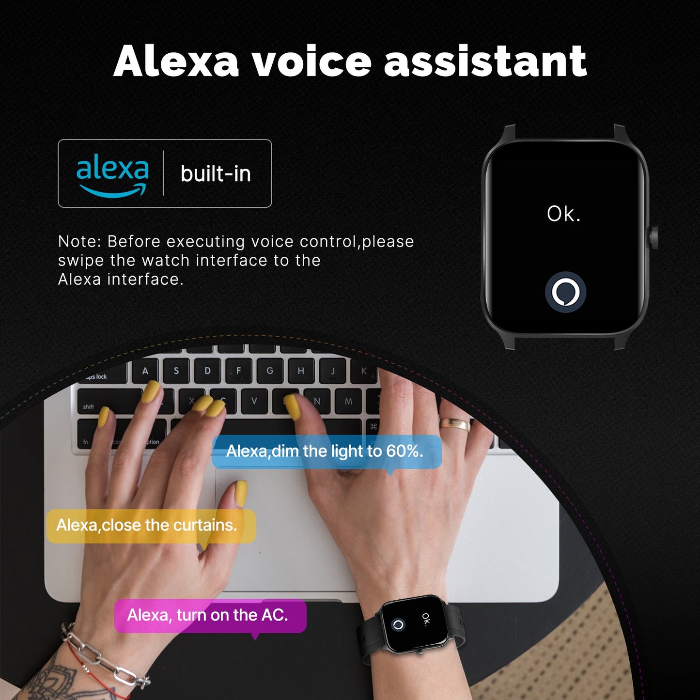 Smart Watch Alexa Built-in Fitness Tracker Heart Rate and Blood Oxygen Monitor, Waterproof 1.69-inch Touchscreen - MOES