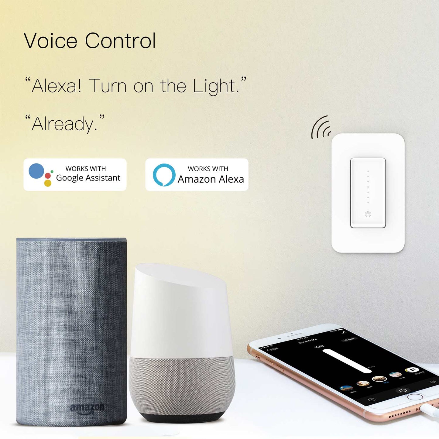Snow Rock Series New Smart WiFi Dimmer Light Wall Switch US Version - Moes