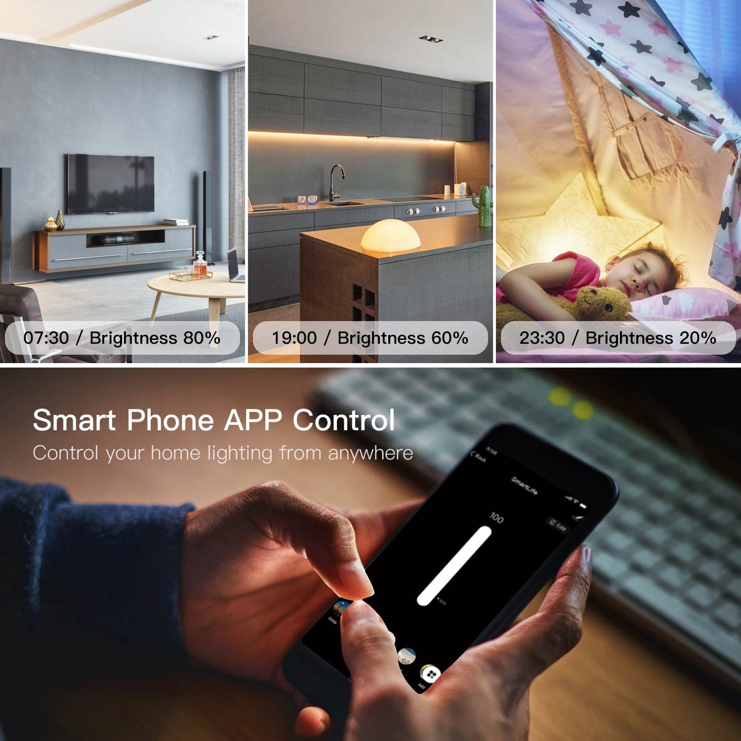 Snow Rock Series New Smart WiFi Dimmer Light Wall Switch US Version - Moes