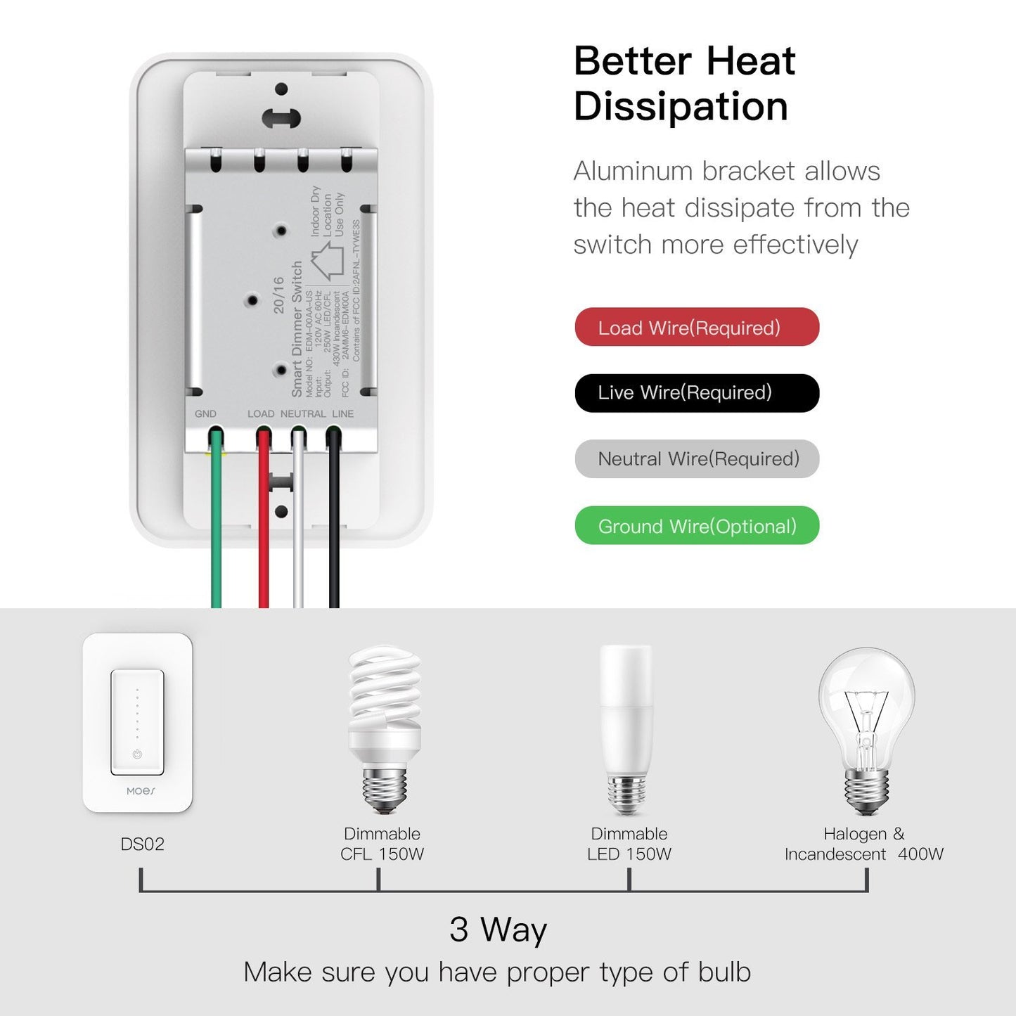 Snow Rock Series Single Pole/3 Way Smart Dimmer Switch Replace One Switch Only to Multi-control - Moes