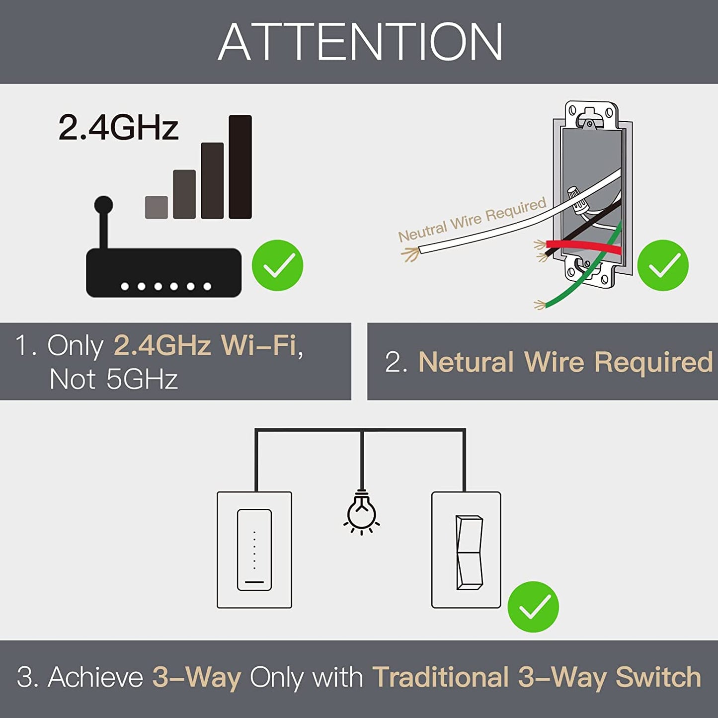 Snow Rock Series Single Pole/3 Way Smart Dimmer Switch Replace One Switch Only to Multi-control - Moes