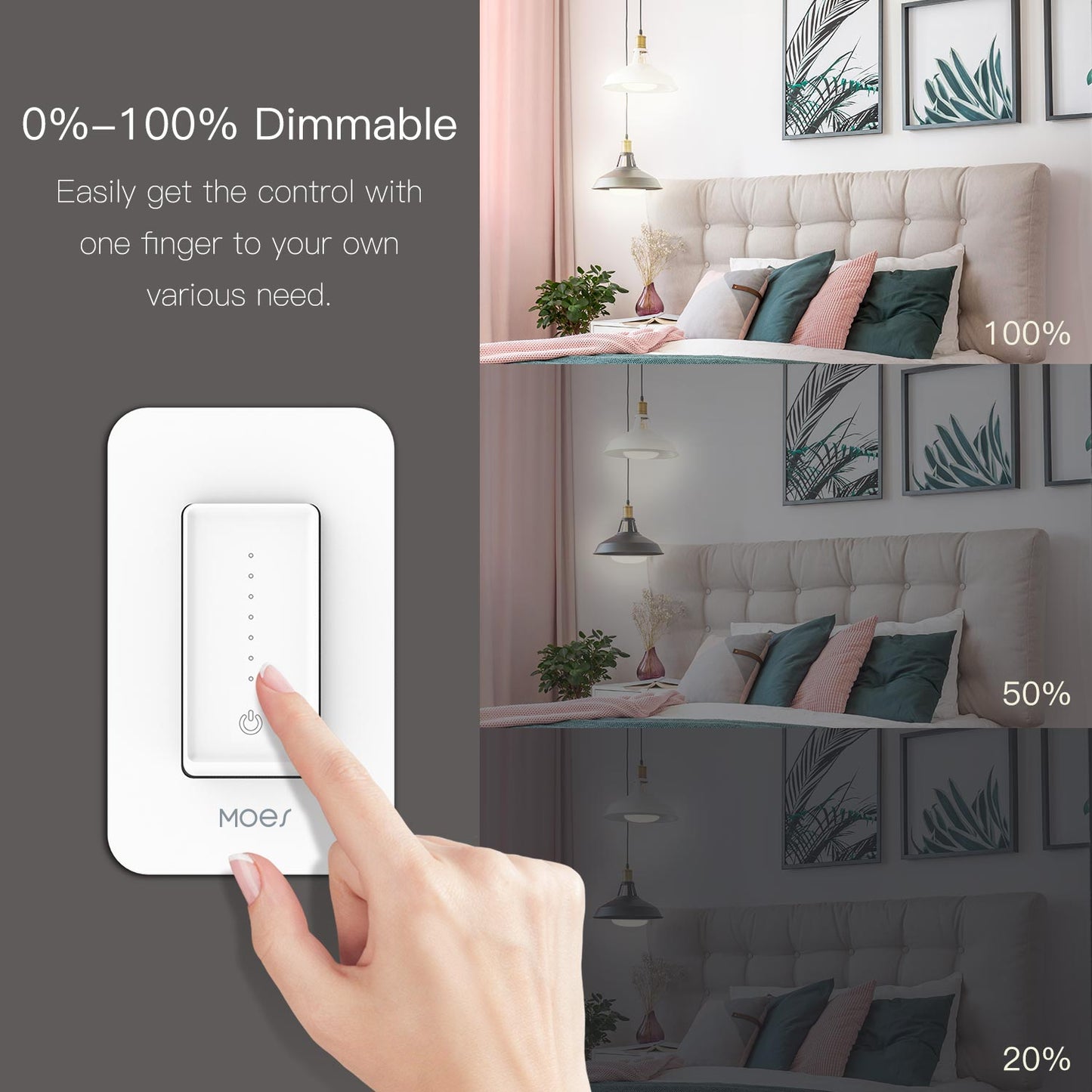 Snow Rock Series Single Pole/3 Way Smart Dimmer Switch Replace One Switch Only to Multi-control - Moes