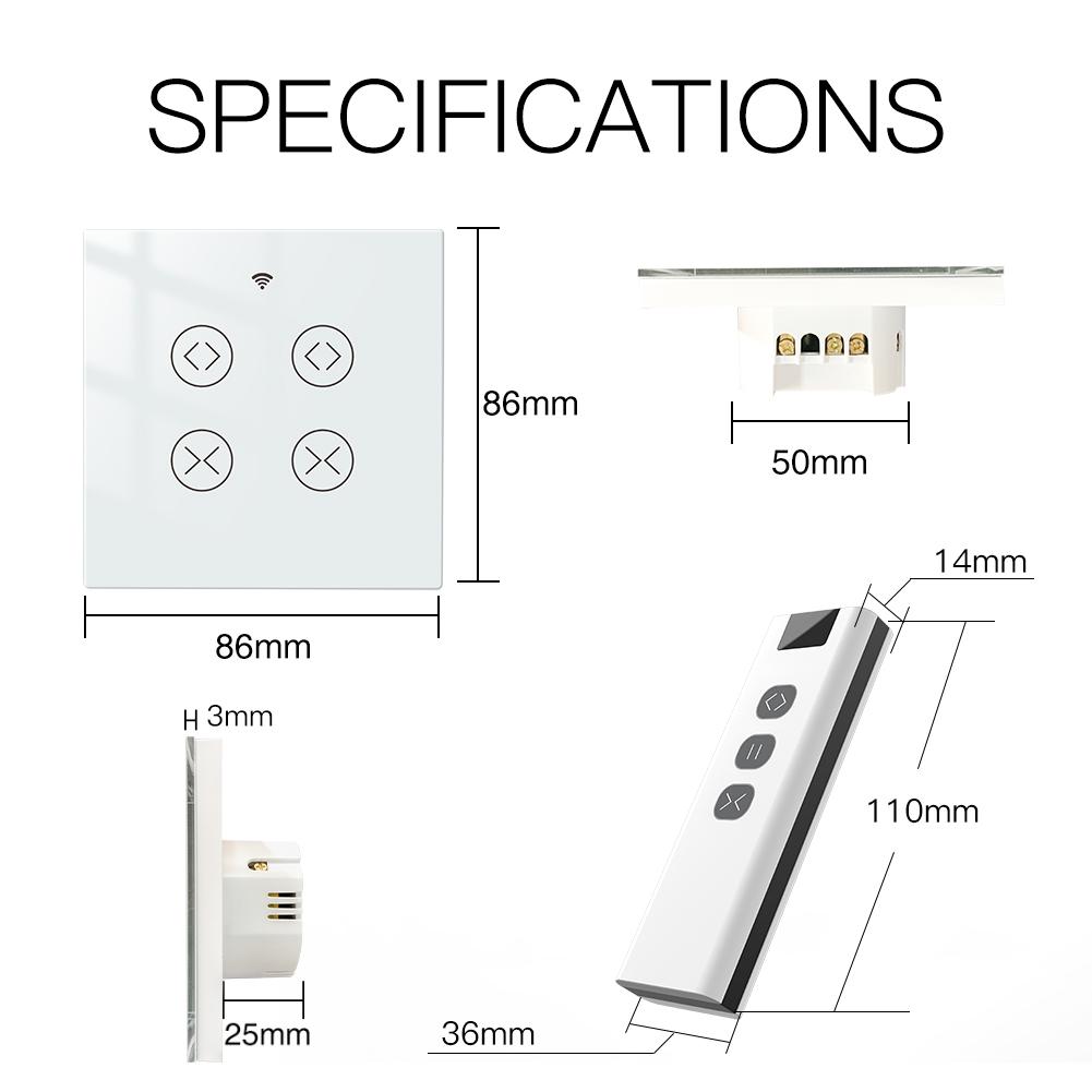 Tuya Smart WiFi RF 2 Gang Double Curtain Blind Switch for Roller Shutter Electric Motor Smart Life App with Google Home Alexa Voice Control - Moes