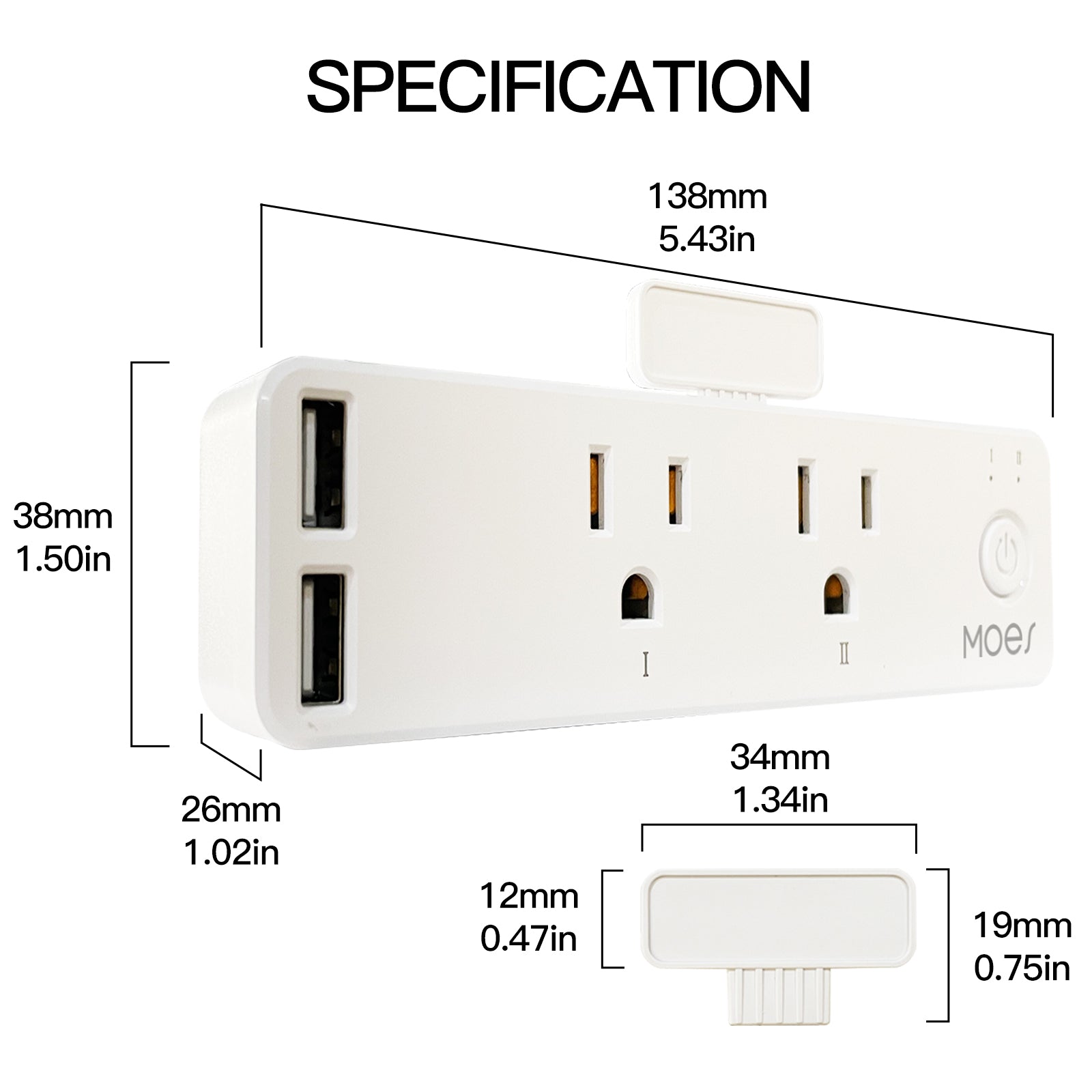 Wi-Fi Tuya Smart US Outlet Extender Multi Plug Socket Outlet Shelf with 2 Electrical Outlet Splitter Wall Plug Expander and 2 USB for Home Dorm with Relay Status and Light Mode Adjustable Smart Life APP Control Works with Alexa Google - Moes