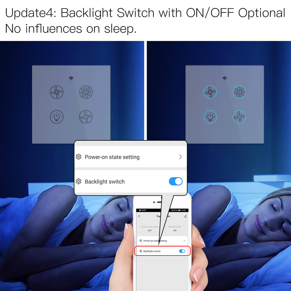 WiFi RF433 Smart Ceiling Fan Light Touch Switch Single Pole Neutral Wire Required EU - MOES